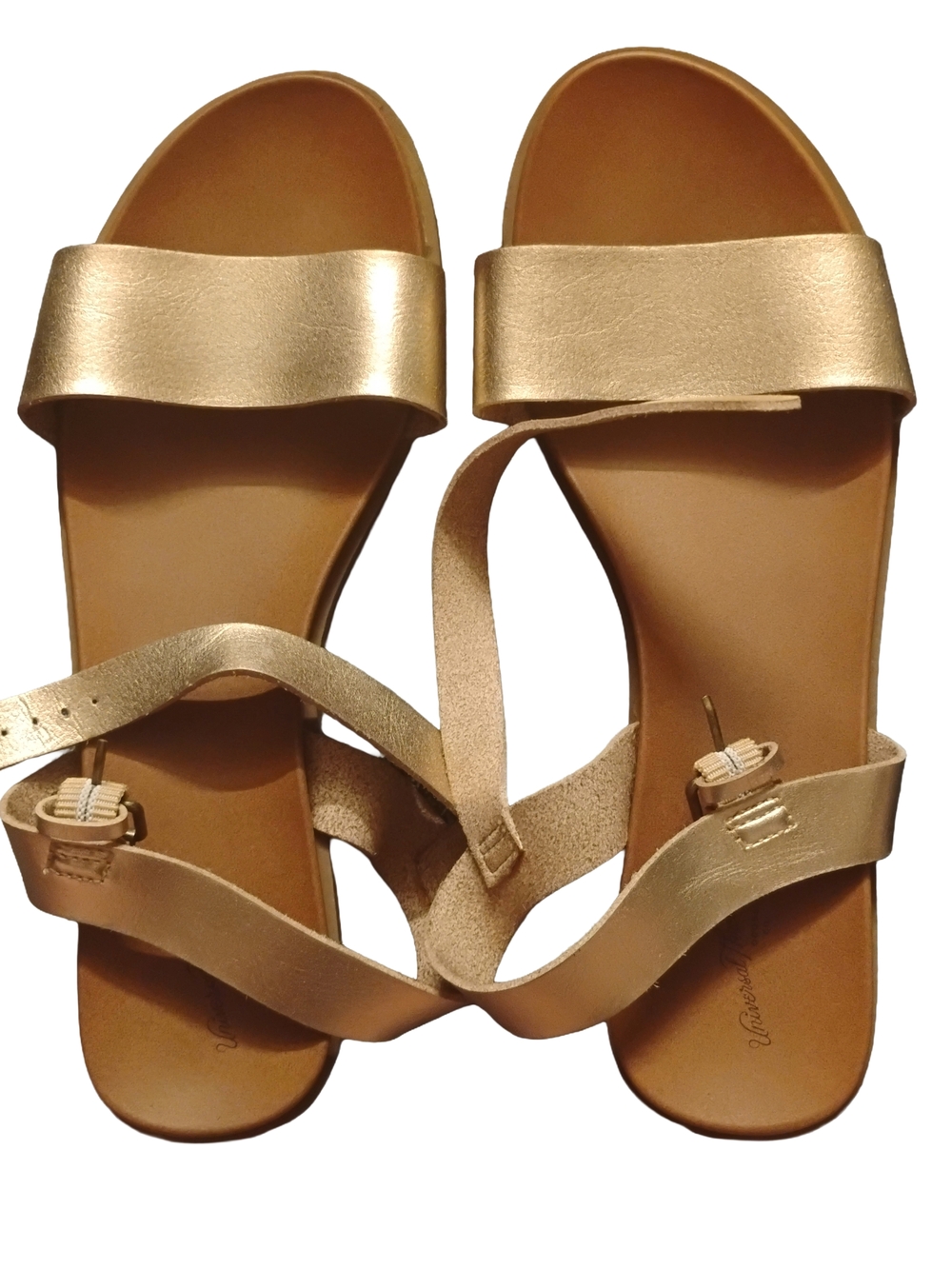 Universal Thread Metallic Gold Strap Flat Sandals (Size 10)